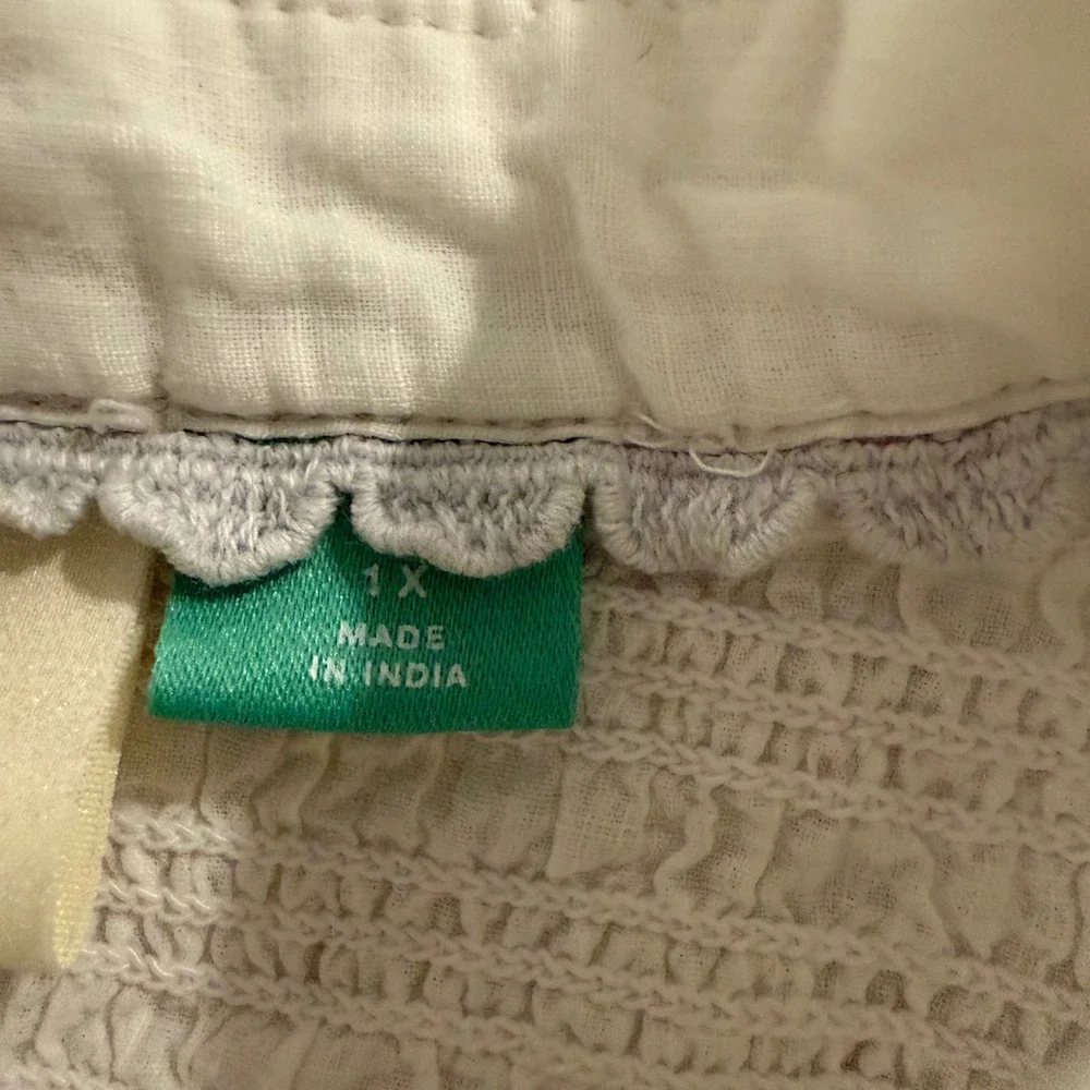 Anthropologie Maeve Smocked Tunic Buttondown Womens 1X White Puff Sleeve Shirt